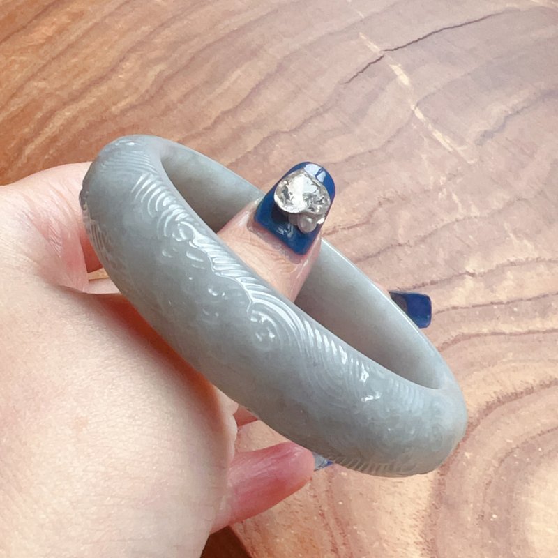 White jadeite water ripple carved bracelet | 18.5 girth | Natural Burmese jadeite A goods | Gift giving - สร้อยข้อมือ - หยก ขาว