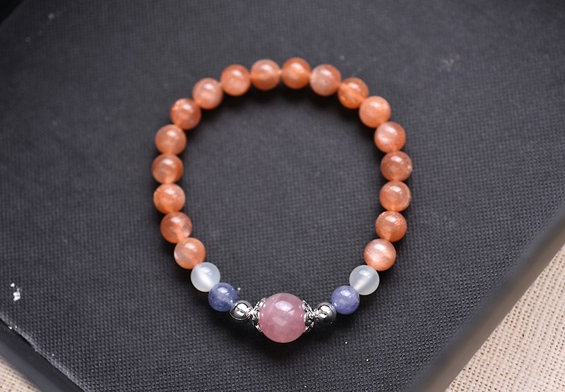 Madao Pink Crystal + Tanzanite + Moonstone + Orange Sunstone Bracelet - สร้อยข้อมือ - เครื่องเพชรพลอย สีส้ม