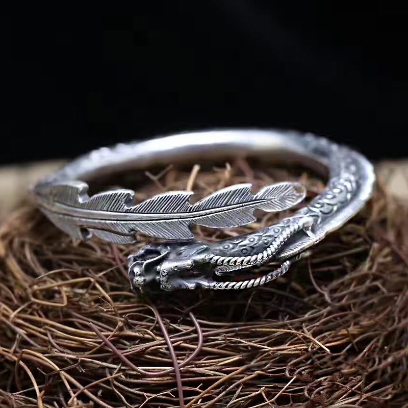 Zhenlong Thai silver C bracelet Dragon Silver bracelet - สร้อยข้อมือ - โลหะ สีเงิน