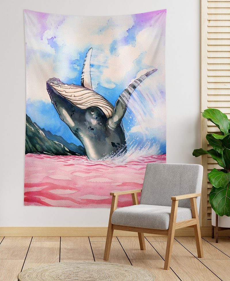 豆腐鯊點點 spot whale shark 鯨躍擊浪水彩掛布/布幔 - 掛牆畫/海報 - 其他人造纖維 