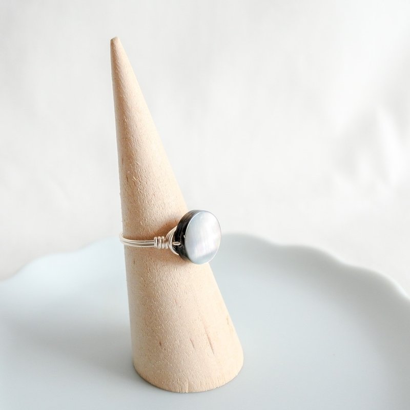 Shell – Small Grain – Silver Ring – Natural Stone Ring - 戒指 - 其他金屬 透明