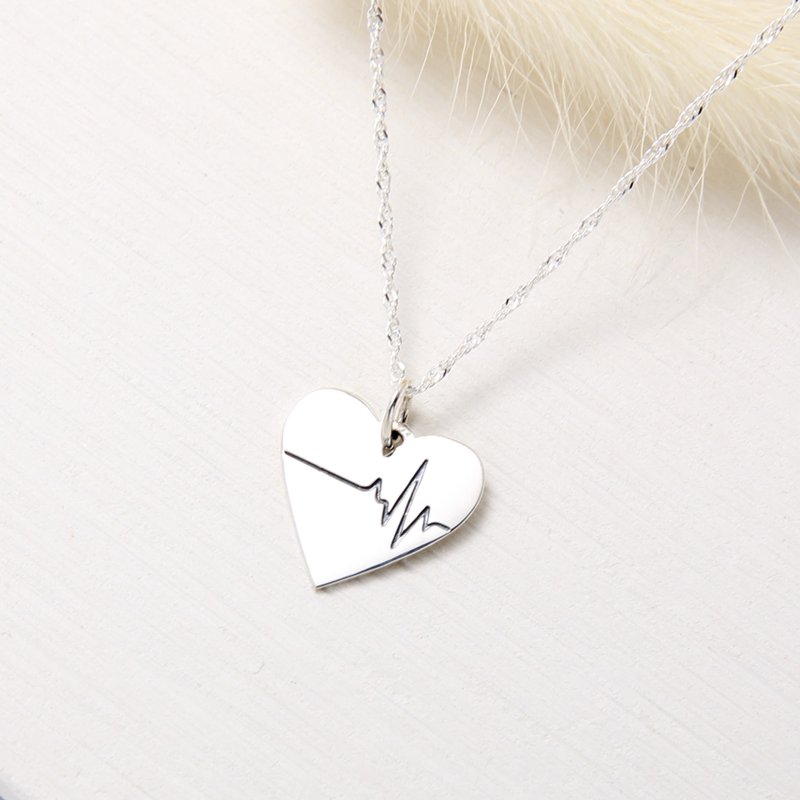 【Angel & Me】Heartbeat Heart s925 sterling silver necklace Valentines Day gift - สร้อยคอ - เงินแท้ สีเงิน