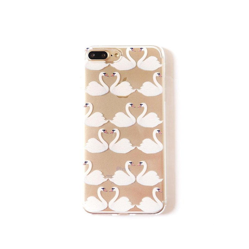 Lake white swan transparent phone case - เคส/ซองมือถือ - ซิลิคอน ขาว