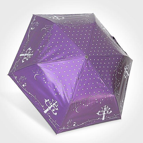 TDN 雙龍超輕量星空森林防風黑膠三折傘降溫抗UV防曬晴雨傘(水晶紫)