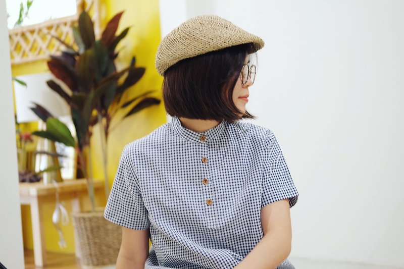 Taru Shorto : Checker (Blue) - Women's Shirts - Cotton & Hemp Blue