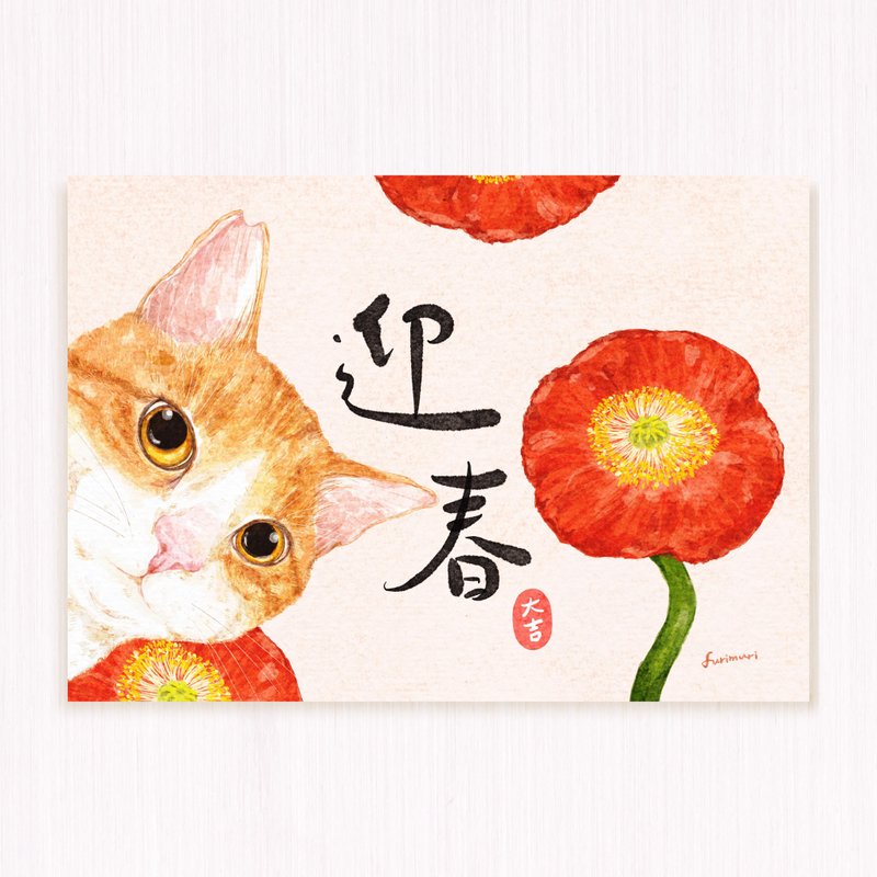 Postcard Orange and White Cat New Year Greeting Card - Chinese New Year - Paper Red