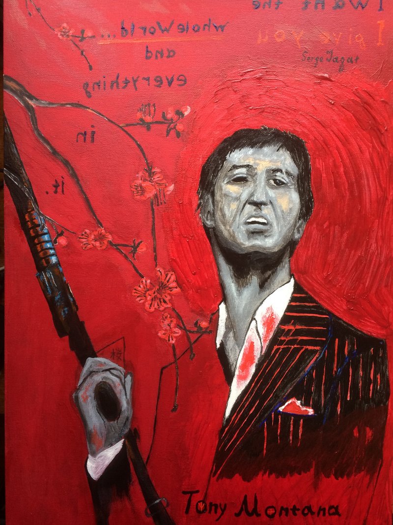 Interior painting by Tony Montana Scarface Art 疤面煞星 原畫 - 壁貼/牆壁裝飾 - 壓克力 紅色