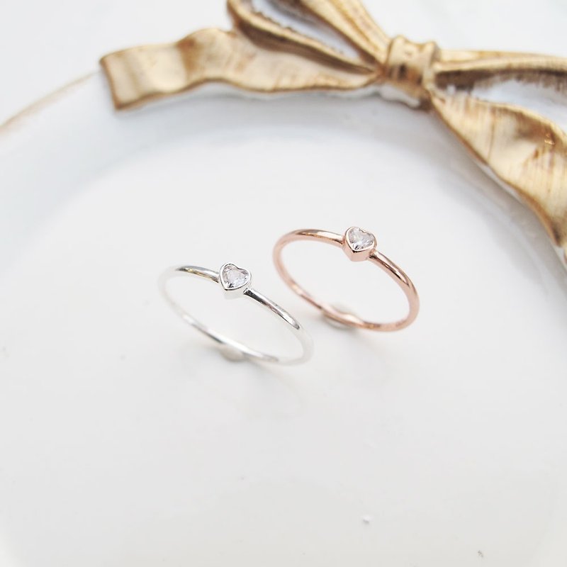 [Diamond Silver Jewelry] Little Love | Stone Very Fine 925 Sterling Silver Ring Tail Ring | - แหวนทั่วไป - เงินแท้ สีเงิน