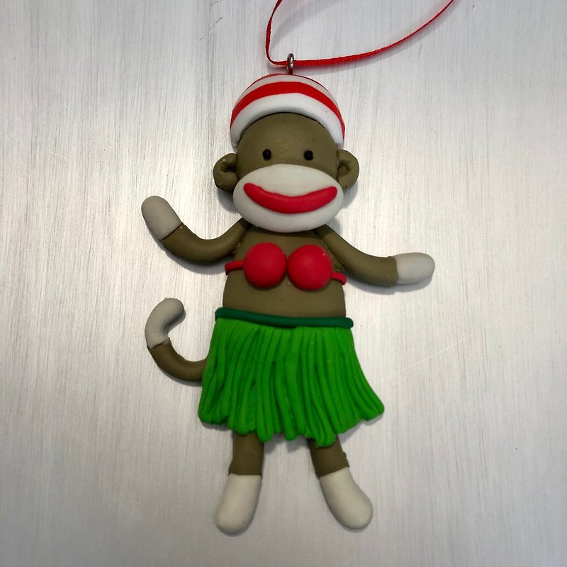 Christmas Monkey Hawaiian Costume Charm - Items for Display - Pottery Khaki