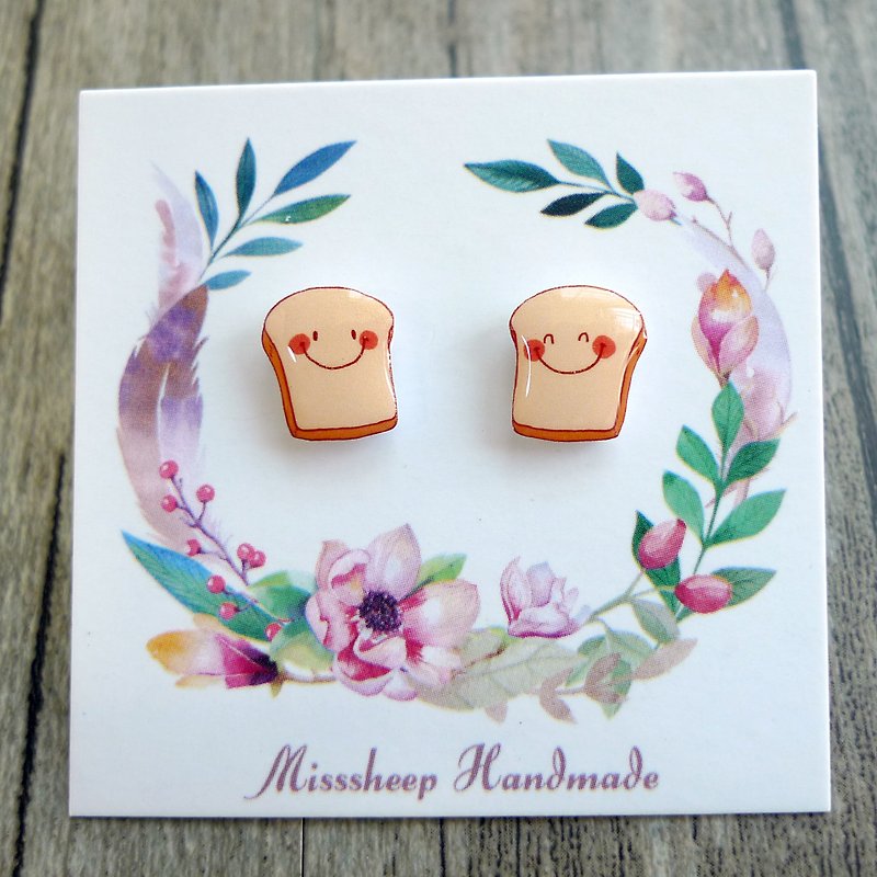 Misssheep- [U41 - a pair of toast] watercolor hand-painted style bread toast hand-made earrings (ear needle / translucent ear clip) [a pair] - Earrings & Clip-ons - Plastic 