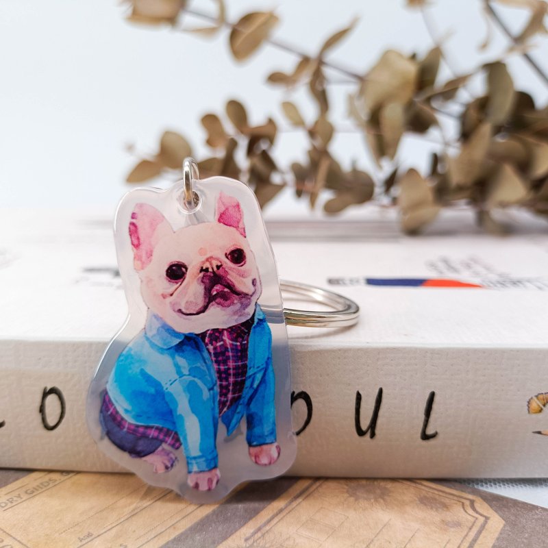 PS285_萌寵法鬥 11 Cute French Bulldog 11/晶透吊飾 - 鑰匙圈/鑰匙包 - 塑膠 多色