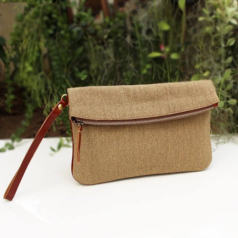 Goody Bag - Clutch & Wallet My Soft - Set 1 - Beige Canvas Clutch + Tan Wallet - กระเป๋าสตางค์ - หนังแท้ 