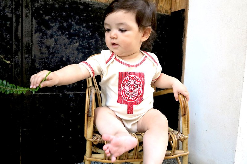 [Pure organic cotton] Tsk tut fundraising success [Taiwan imagery. Spicy Taiwanese Baby】Packed fart clothes-Hi Crimson - Onesies - Cotton & Hemp Red