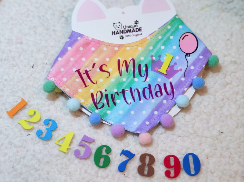 雙面 寵物生日 名字 圍巾 + 歲數 - 寵物衣服 - 棉．麻 粉紅色