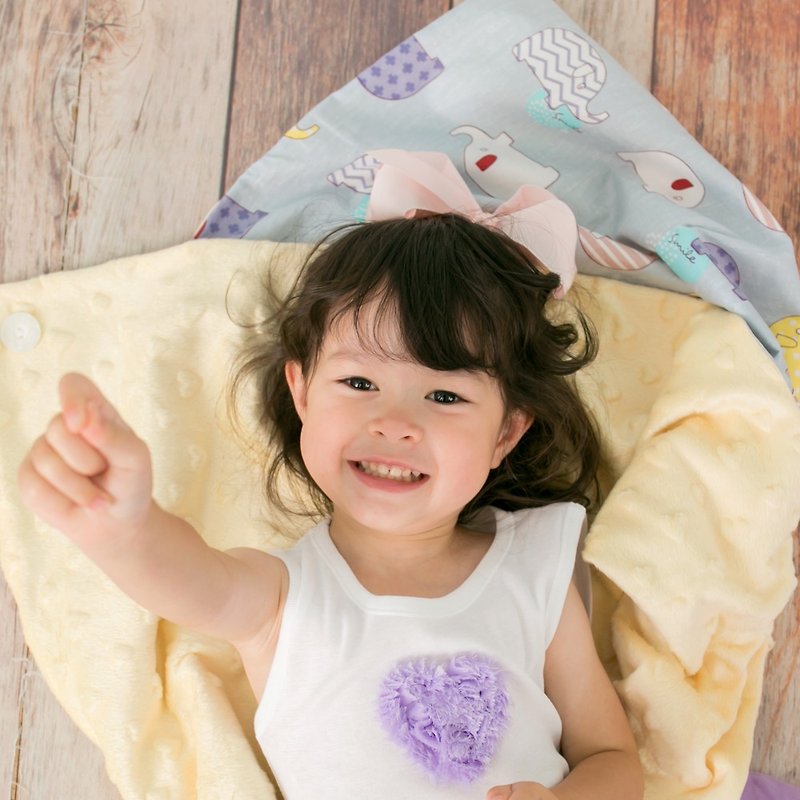 Minky多功能 點點顆粒 攜帶毯嬰兒毯冷氣毯被 鵝黃-大象 - 嬰兒床墊/睡袋/枕頭 - 棉．麻 黃色