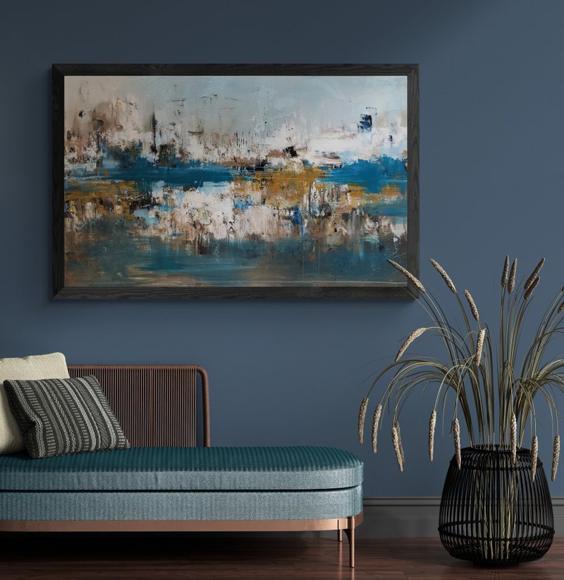 Large Abstract landscape oil painting on canvas Original painting - 壁貼/牆壁裝飾 - 棉．麻 灰色