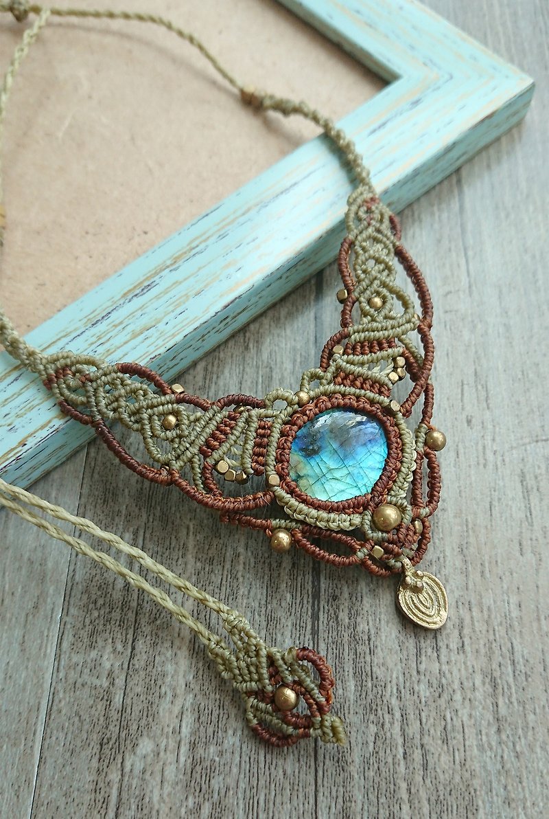 Misssheep N31-Labradorite Macrame Necklace, Bohemian jewelry - Necklaces - Other Materials Brown