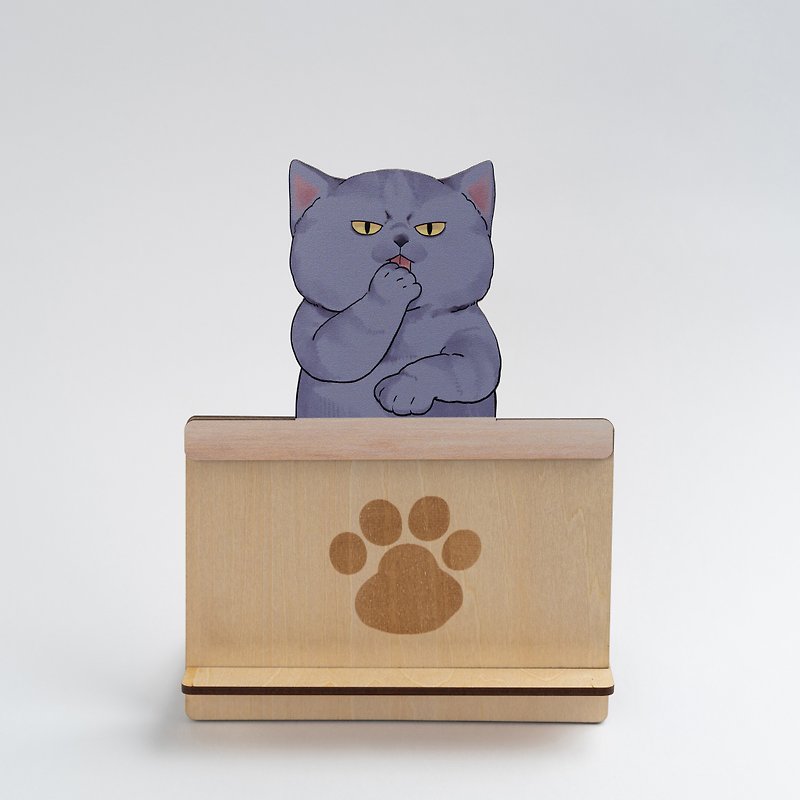 猫の電話ホルダー - スマホスタンド・イヤホンジャック - 木製 