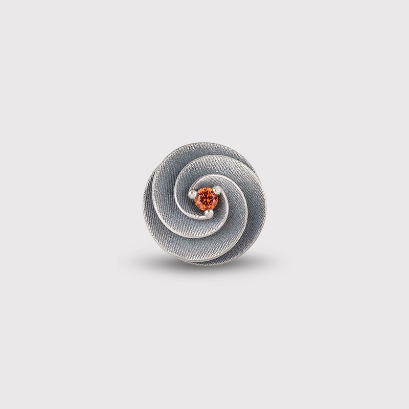 Handmade Oxidized 925k Sterling Silver Stud Earring: Orange Rock Crystal Stone - 耳環/耳夾/耳骨夾 - 純銀 橘色