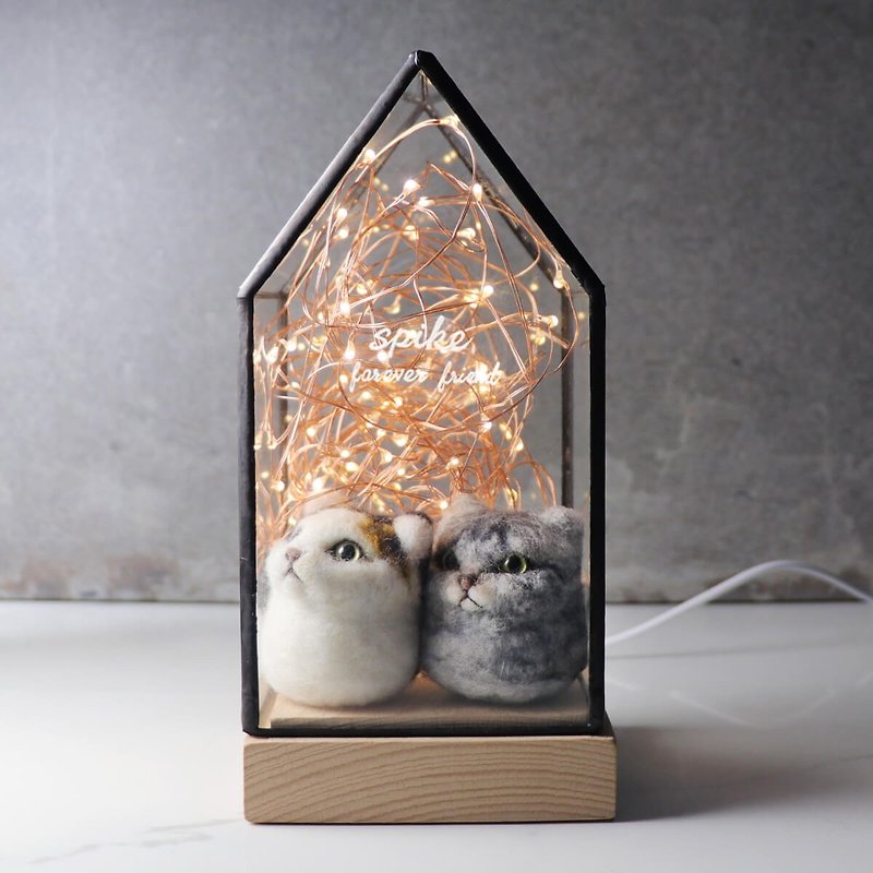 Christmas gift [Waiting for you to go home] Glass carved house lamp + Cat Maru Inumaru custom pet night light - Lighting - Glass Gray