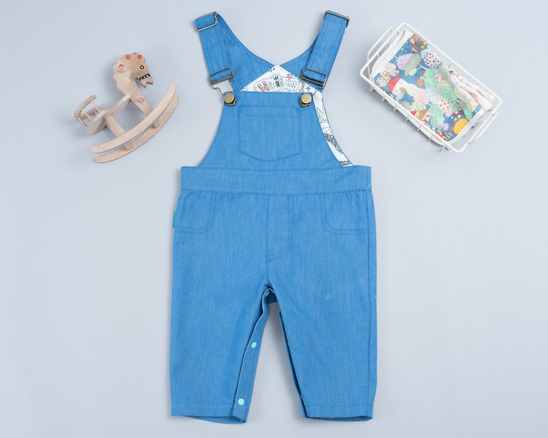 Bag fart strap trousers - hand-painted forest Oxford hand made children's wear slings children's children's pants - กางเกง - ผ้าฝ้าย/ผ้าลินิน สีน้ำเงิน