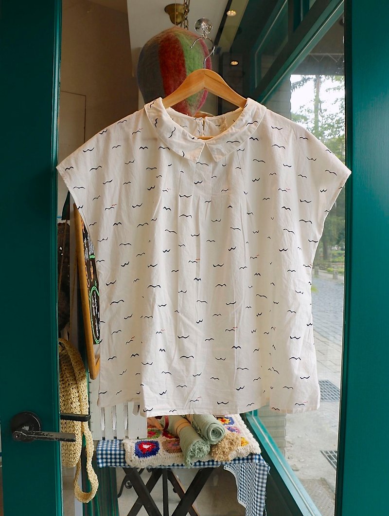 Purin select zakka small shirt collar shirt Seagull / white (bj1603042) - เสื้อผู้หญิง - ผ้าฝ้าย/ผ้าลินิน ขาว