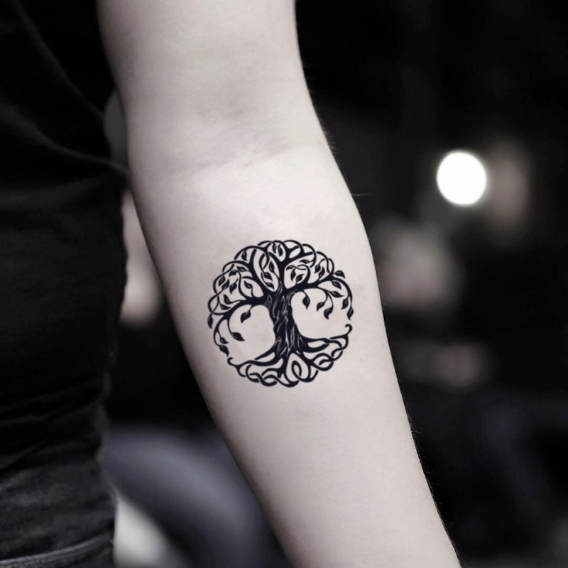 OhMyTat 生命之樹 Tree of Life 刺青圖案紋身貼紙 (2 張) - 紋身貼紙 - 紙 黑色
