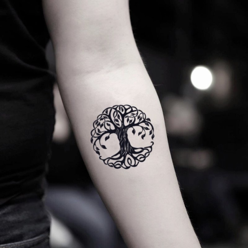 OhMyTat 生命之樹 Tree of Life 刺青圖案紋身貼紙 (2 張) - 紋身貼紙/刺青貼紙 - 紙 黑色