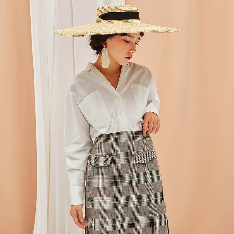 Anne Chen 2017 autumn new ladies small suit collar solid color shirt - เสื้อเชิ้ตผู้หญิง - ผ้าฝ้าย/ผ้าลินิน ขาว