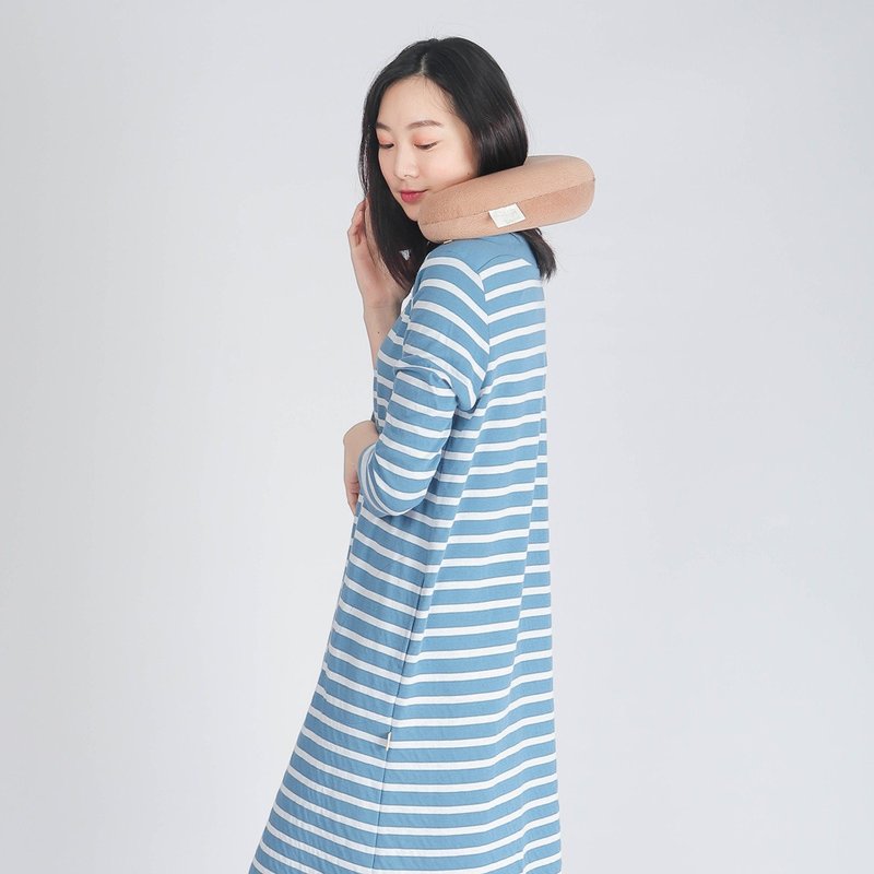 UMORFIL Collagen Striped Eight-Sleeve One-piece Dress-Blue - Loungewear & Sleepwear - Cotton & Hemp Blue