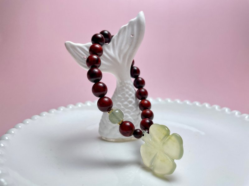 四葉草 天然淡水珍珠 檀香紫檀 玉 彈力 手鏈 - 手鍊/手環 - 珍珠 多色