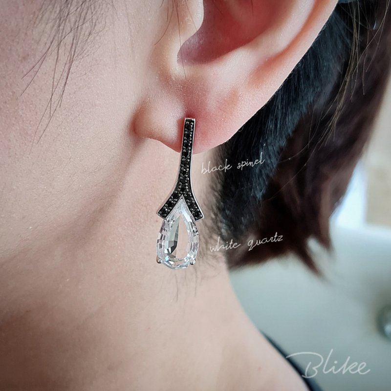 White topaz and Black spinel Earring - Earrings & Clip-ons - Semi-Precious Stones White