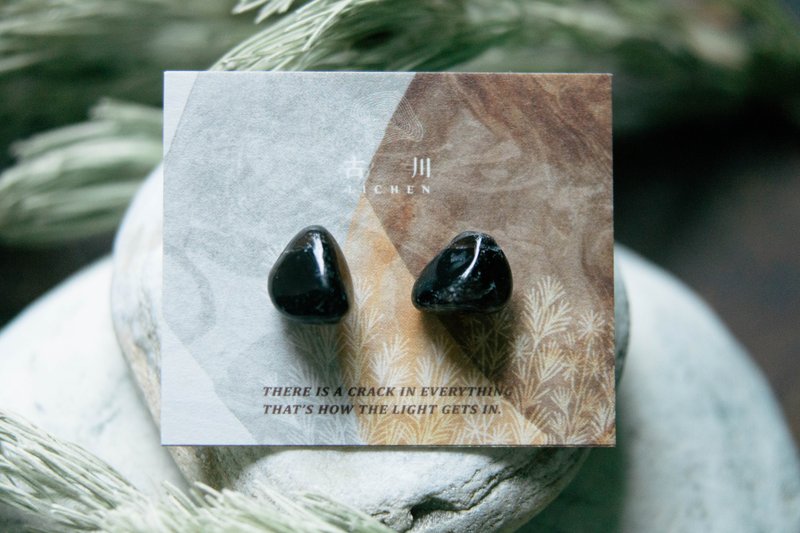 CRACK | 礦物系耳環 |  EARRINGS - 耳環/耳夾/耳骨夾 - 玉石 黑色