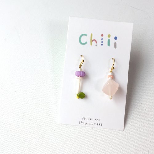 chiii 芭比娃娃串珠(紫)夾式/針式耳環