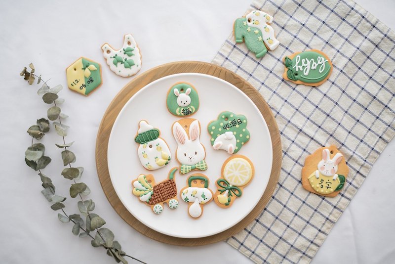 Little Lemon Bunny Salivate Cookies Frosted Cookies - Handmade Cookies - Fresh Ingredients Green