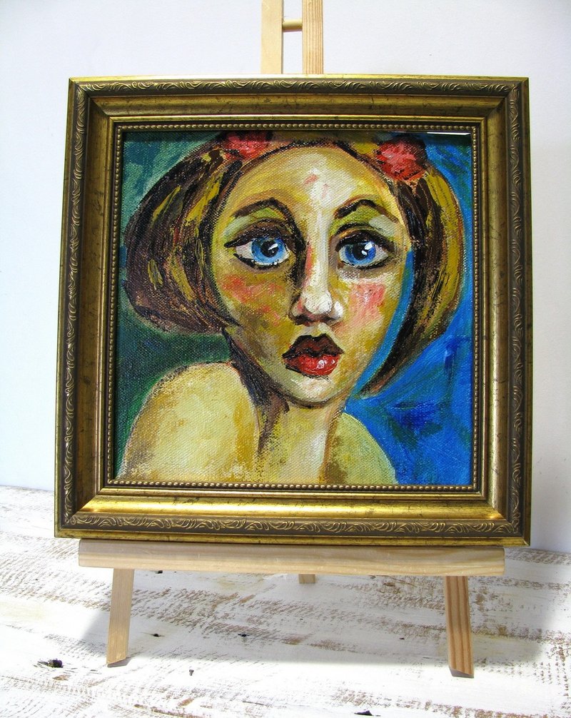 Girl portrait small size in acrylic Funny Girl - ตกแต่งผนัง - วัสดุอื่นๆ หลากหลายสี