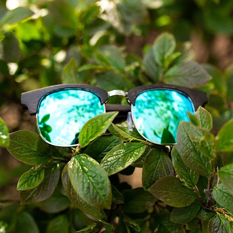 Wooden sunglasses Handmade Havana Blue - กรอบแว่นตา - ไม้ สีน้ำเงิน