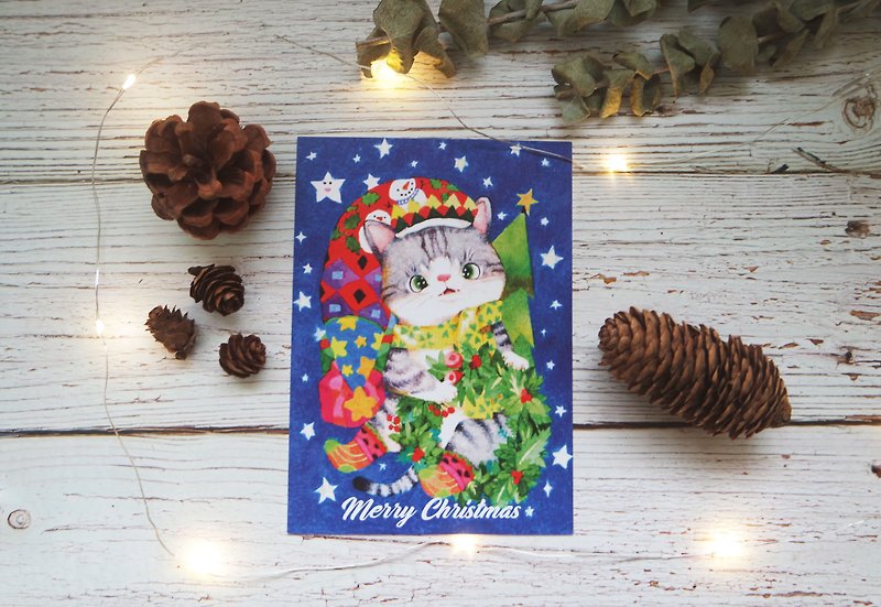 Illustration cat christmas postcard - การ์ด/โปสการ์ด - กระดาษ 