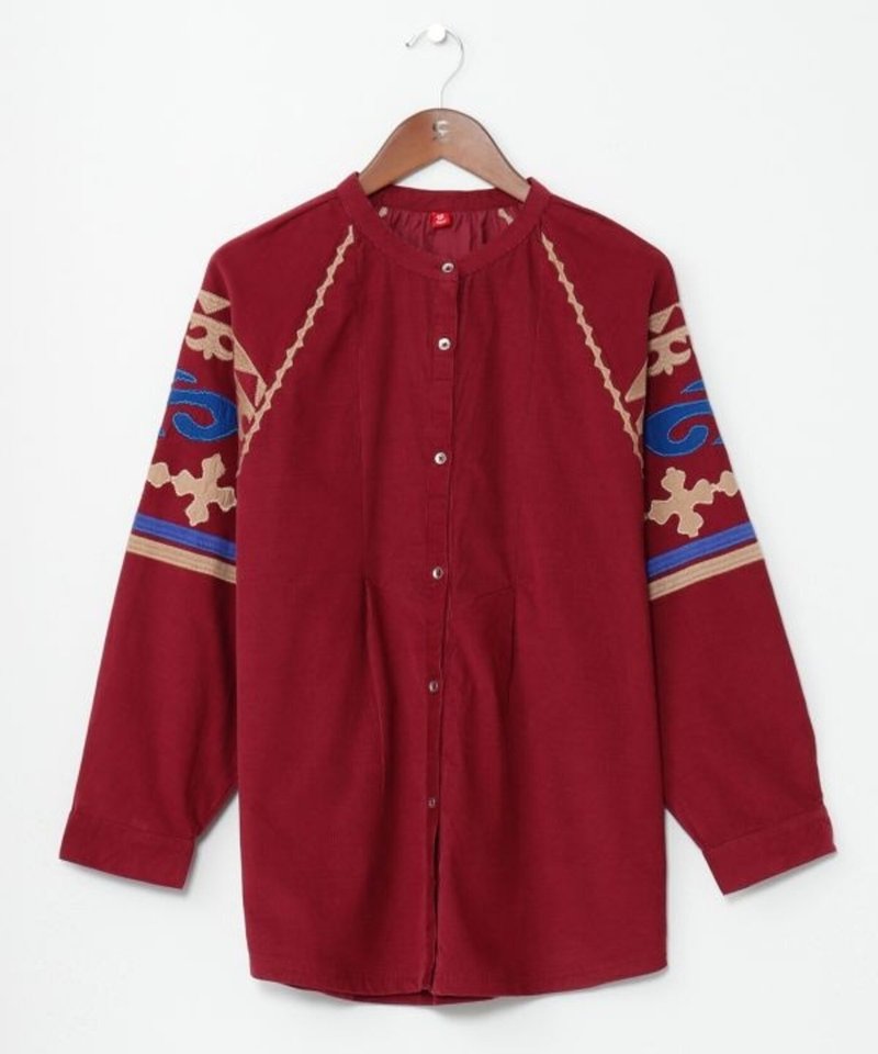 [Popular pre-order] Kyrgyz nomad patchwork embroidered corduroy shirt (3 colors) ILL-4809 - Women's Shirts - Cotton & Hemp 