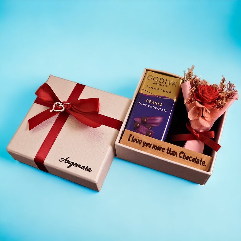 Godiva chocolate gift box with quotes/Preserved flower gift box arrangement - ช็อกโกแลต - พืช/ดอกไม้ สีนำ้ตาล