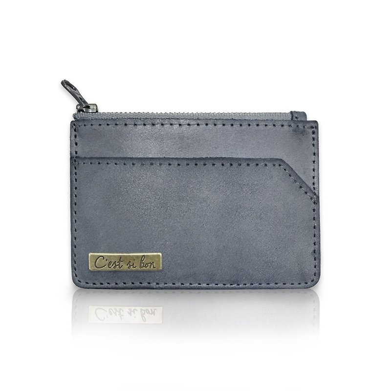 [Craftsman Leather] Matte Wax Leather Change Card Case Travel Commuting Gift-Iron Gray - Coin Purses - Genuine Leather Gray