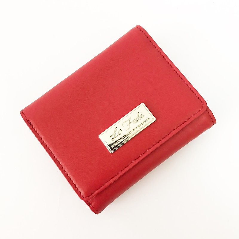 [La Fede] Classic Women's Short Clip- Gemstone Red - กระเป๋าสตางค์ - หนังแท้ สีแดง