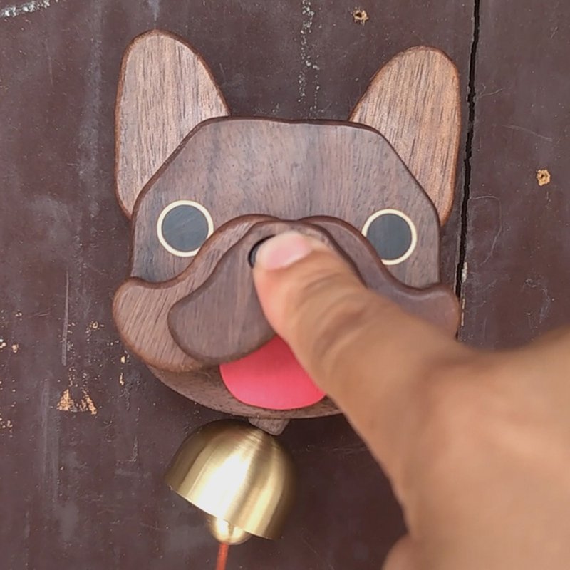 Daji created French bulldog doorbell - three-color wooden original design Wang Daji handmade pre-sale 30 days - ตุ๊กตา - ไม้ 