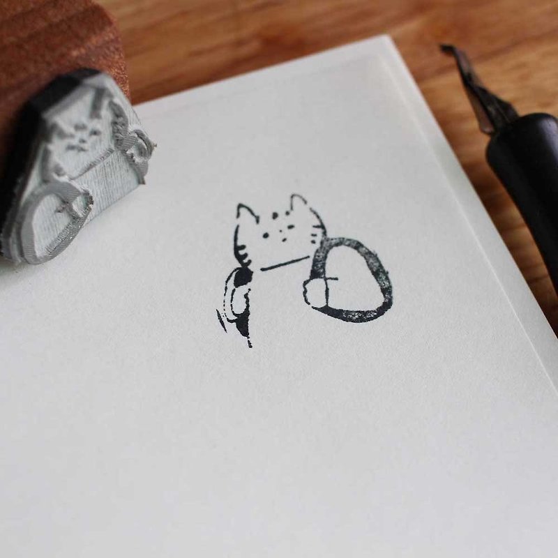 (Jayeon Store Wood Stamp Series) Cat going to school - 印章/印台 - 木頭 