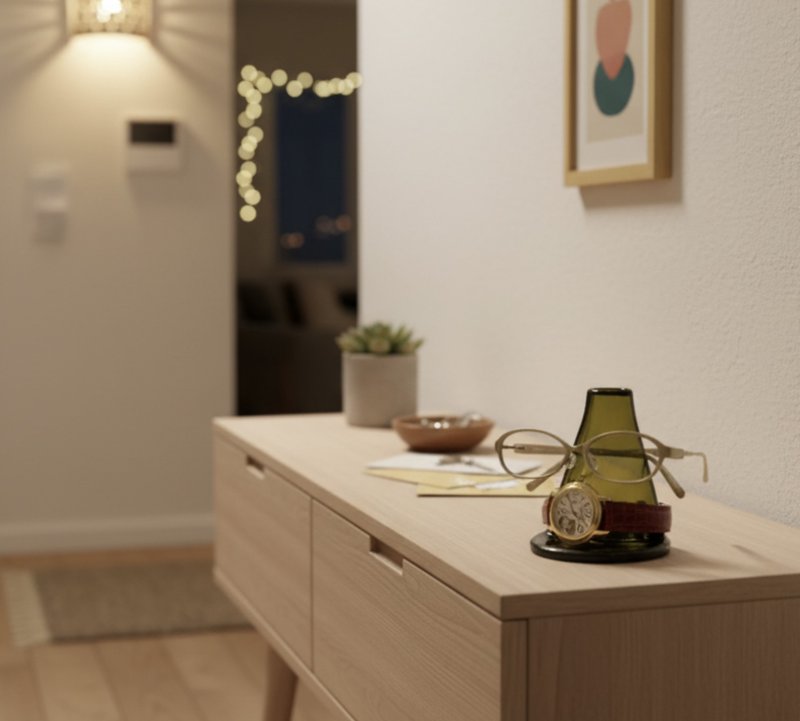 時光守藝 | 再生酒瓶眼鏡手錶架 - 居家收納/收納盒/儲物盒 - 玻璃 卡其色