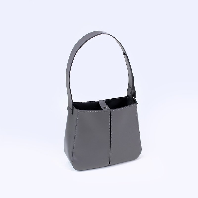 Zemoneni dark grey leather lady shoulder bag - Messenger Bags & Sling Bags - Genuine Leather Gray