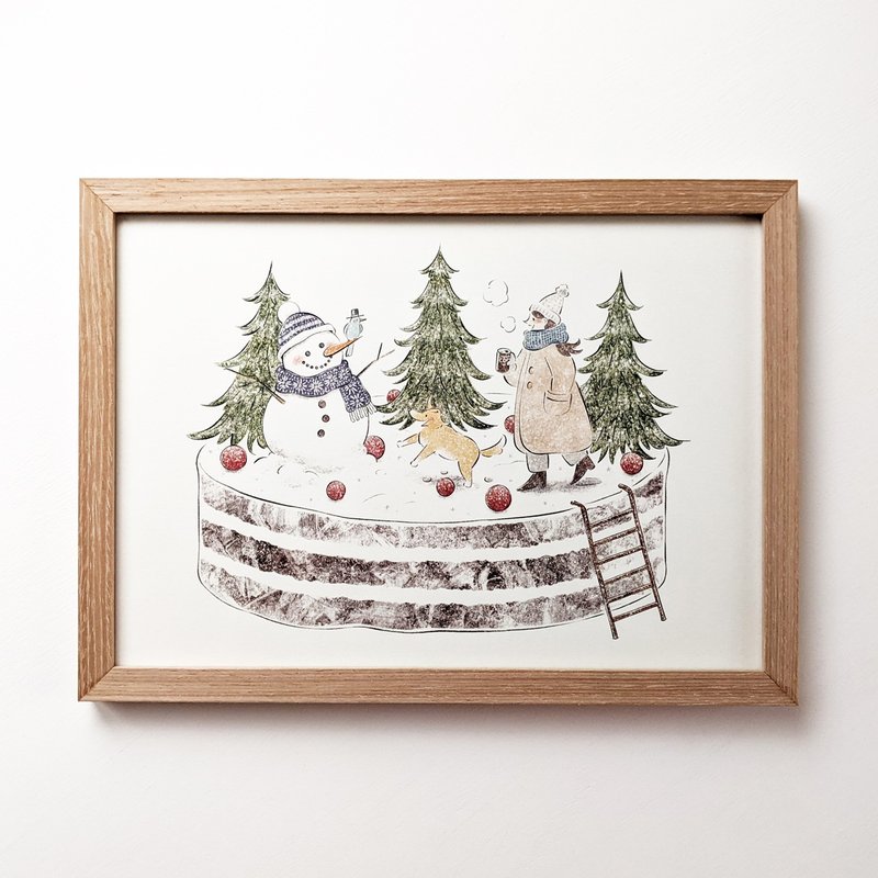 A4 Winter Cake Art print - โปสเตอร์ - กระดาษ สีเขียว