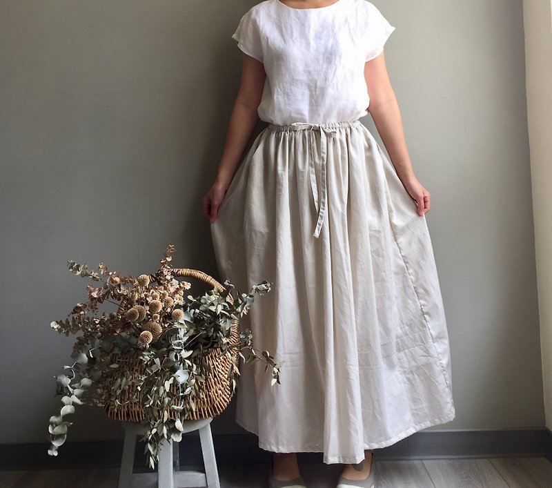 #月光小溪珠光光泽 Drawstring and long skirt - Skirts - Cotton & Hemp 