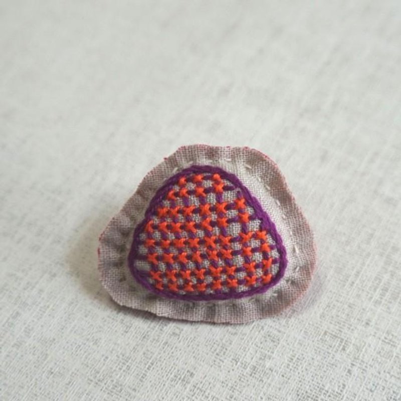 手刺繍ブローチ「ドットさんかく」 - 胸針 - 繡線 橘色