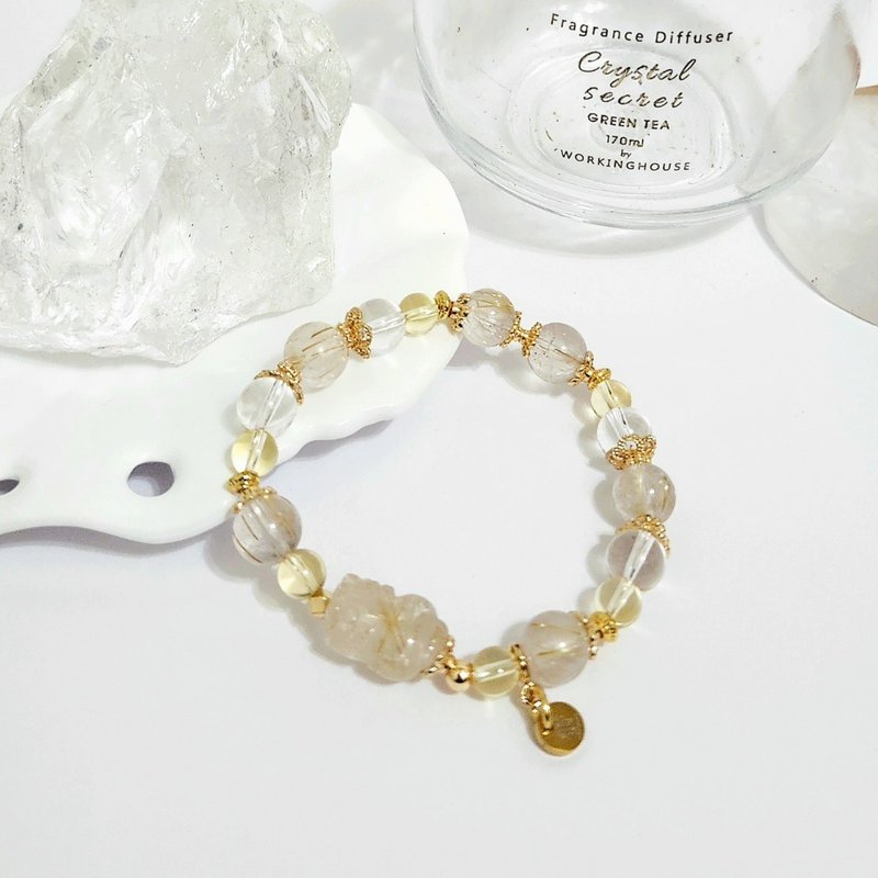 維納斯金髮晶貔貅設計手鍊/平衡情緒、正偏財都招之搭配水晶 - 手鍊/手環 - 水晶 金色